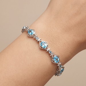 Vintage 925 Sterling Silver Blue Topaz <b>Bracelet</b> | Natural <b>Gemstone</b> Shiny Elegant Women's Classic Everyday Wear Jewelry AAA - Product Image 2