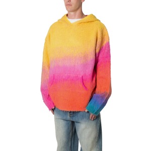 Sudadera con Capucha de Mohair Estilo Urbano, Diseño Personalizado con Textura Arcoíris, Sudadera de Lana Tejida para Hombre, Disponible en Stock - Product Image 3