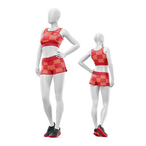 Ensemble 2 pièces personnalisé pour femme : soutien-gorge de sport respirant à col rond de haute qualité et short à taille élastique avec motif lettres imprimé sur mesure - Product Image 1