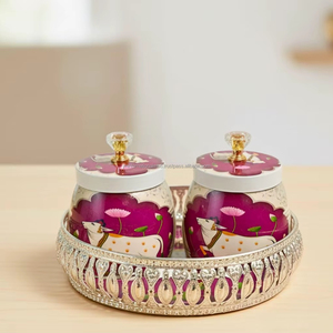 Ensemble de plateaux pichwai en argent allemand avec pot pour cadeaux de fête - Product Image 1