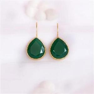 Boucles d'oreilles pendantes en argent sterling 925 avec pierre précieuse verte Monalisa en forme de poire, boucles d'oreilles avec pierre précieuse verte Monalisa au design tendance - Product Image 1