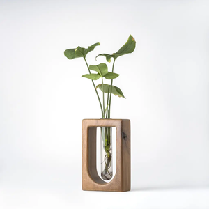 Vase mural rectangulaire en bois Art Déco, bois naturel, écologique, fait main, FAIZA CRAFT FC-9038, pot pour plantes d'intérieur, 4-6 pouces, Uttar - Product Image 2