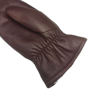 Mitaines de ski en cuir de vachette marron avec doublure en sherpa blanc, isolées et thermiques, unisexes, pour l'hiver, fermeture à enfiler - Product Image 2