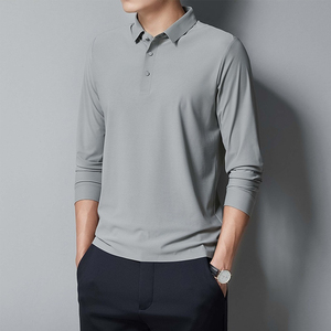 เสื้อโปโลถักแขนยาวสีน้ำเงินสำหรับผู้ชาย สีพื้น ระบายอากาศได้ดี สวมใส่สบาย ทรงปกติ - Product Image 3