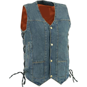 Gilet de motard classique en cuir véritable bleu pour homme Samroz Sports, col en V, fermeture éclair, vêtement d'extérieur d'hiver anti-plis - Product Image 1