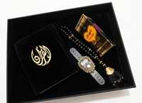 Coran sacré avec tasbih et compteur numérique dans un coffret cadeau noir, calligraphie dorée, design arabe, présentation élégante, autres articles vestimentaires