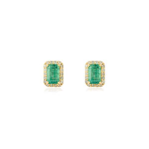 18K Gold Moissanite Emerald Halo Diamond Stud <b>Earrings</b> Set for Wedding Gift - Product Image 2