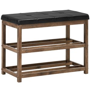 Banco Moderno de Bambú para Almacenamiento de Zapatos con Asiento Acolchado, Organizador de Entrada de 2 Niveles para el Hogar, Gimnasio y Uso en Exteriores - Product Image 1