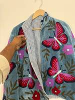 Veste réversible en velours tissé léger et écologique, style bohème, motif papillon, pour l'hiver, par le fabricant Eco-Friendly.