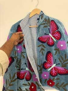 Manufacturer Eco-Friendly Woven Lightweight Reversible Boho <b>Velvet</b> Suzani <b>Jacket</b> with Butterfly Motif Winter Statement Outwear - Product Image 2