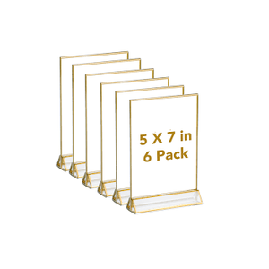 Porta Números de Mesa Acrílicos Transparentes 5x7, Doble Cara, Borde Dorado, Soporte para Letreros, Marco para Fotos y Menús, Decoración para Bodas - Product Image 1