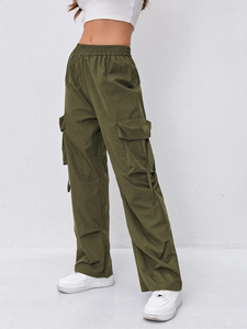 Women's Elastic Waist Cargo Pants with <b>Double</b> Sided Large Pockets Outdoor Sports Long Trousers with <b>cheap</b> quality OEM - Product Image 4