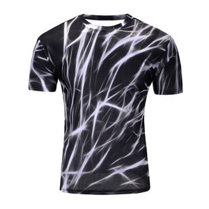 Camiseta Deportiva de Manga Corta para Hombre, Cuello Redondo, Secado Rápido, Estampado por Sublimación, Diseño Deportivo, Color Negro y Blanco, Tejido de Poliéster - Product Image 1