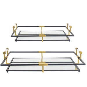 Rectangular <b>Mirrored</b> Storage <b>Tray</b> Gold Plated Metal Modern Design Double Tier Stackable Table Use Neatening Organizer - Product Image 3