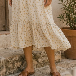 Robe midi à imprimé floral avec bretelles spaghetti, taille à cordon de serrage et ourlet superposé, style bohème, robe d'été décontractée - Product Image 2