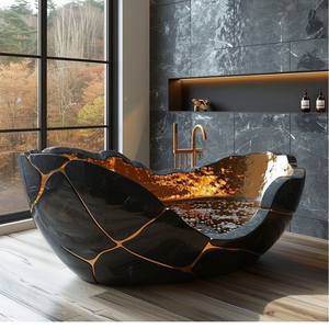 Une luxueuse baignoire en cuivre poli, disposée devant une fenêtre offrant une vue panoramique. Pure élégance pour votre maison. Disponible aux prix de gros. - Product Image 6