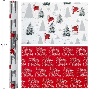 Rotolo di Carta da Regalo Natalizia Reversibile con Design Argento Metallizzato, Albero di Natale su Campo Innevato e Scritta 'Buon Natale' Rossa - Product Image 3