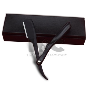 Rasoir à barbe tendance avec logo personnalisé, rasoir droit pliant pour hommes, rasoir de barbier pour l'épilation, manche entièrement noir, offre logo - Product Image 2