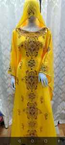 Caftán Marroquí, Hermoso Caftán de Colores, Tradicional Musulmán, Adornado con Cuentas de Piedra, Hecho a Mano, Largo hasta el Suelo, Manga Media, Elegante, para Bodas y Fiestas - Product Image 4