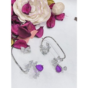 Royal Silver Plated Brass <b>Cuff</b> <b>Earrings</b> with Zircon Stones Best Quality for Women's Party Wear - Product Image 3