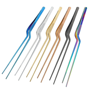 4Pc Metal Tweezers Set Silver <b>Gold</b> Rainbow Black Serrated Tips Light Weight <b>Utensils</b> for Food Handling Plating Cooking - Product Image 6