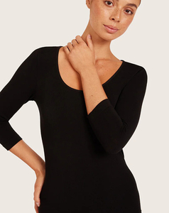 2026 Hot Sale Women's <b>Black</b> Three Quarter Sleeve <b>Crop</b> <b>Top</b> Crew Neck Regular Woven 100% Cotton Streetwear Eco-Friendly All Season - Product Image 4
