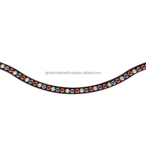 Bande de sourcils de cheval en cuir de forme de vague profonde sur mesure de haute qualité avec bande de sourcils de chaîne de cristaux ronds colorés pour chevaux - Product Image 1
