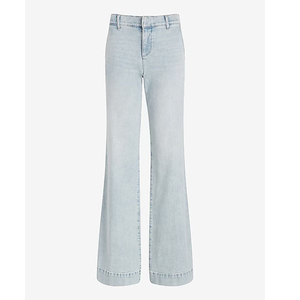 Pantalones de mezclilla para mujer con parches bordados, botones, estilo recto, transpirables, de cintura alta, informales, de algodón, para uso diario. - Product Image 3