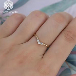 Bague de fiançailles classique pour femme en or jaune 10K plaqué or, sertie de trois pierres de moissanite taille coussin, par Charm Jewells - Product Image 2