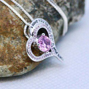 Colgante de corazón de plata de ley con zafiro rosa, te amo hasta la luna y de regreso, joyería de piedras preciosas, regalo para mujer - Product Image 4