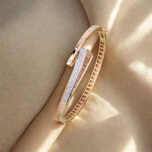 Rose Gold Plated <b>Cuff</b> <b>Bracelet</b> With Moissanite Baguette Cut Channel Setting Geometric Design Women's Luxury Everyday Wear - Product Image 2
