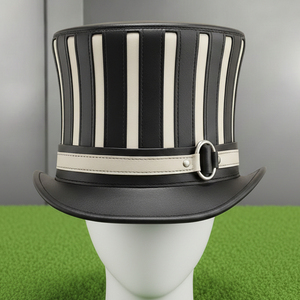 Sombrero de cuero hecho a mano de alta calidad en blanco y negro, estilo steampunk, gótico, victoriano, para disfraz. - Product Image 1