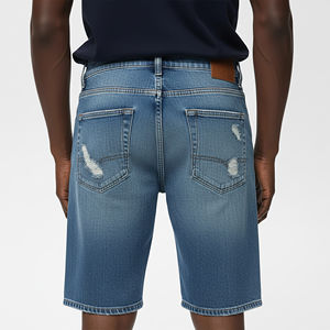 Shorts en jean pour hommes avec broderie personnalisée, style vintage, coupe ample et déchirée, longueur genou, vente en gros, fabricant - Product Image 5