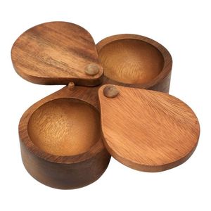 Elegant Acacia Wood Double Salt Cellar Swivel Lid Kitchen Seasoning Spice <b>Box</b> Handcrafted Dual Compartment Organizer Containers - Product Image 1