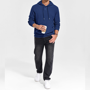 Sudadera con Capucha para Hombre, Color Sólido, Corte Regular, Algodón French Terry, Estilo Casual para Otoño, con Bolsillo Frontal y Capucha con Cordón Ajustable - Product Image 3