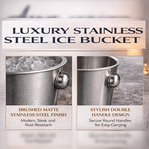 Premium Stainless Steel Wine Ice Bucket | Double Handle Beverage Chiller 2.5L Bar Party Champagne <b>Cooler</b> Bucket Silver Finish - Product Image 6