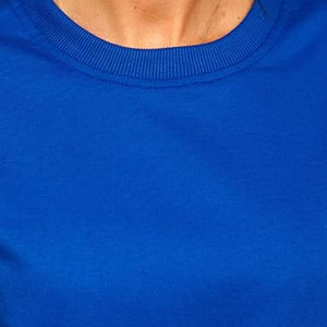 Women's Basic Crewneck Pullover Drop Shoulder Sweatshirt Cotton Fleece Jumpers <b>Comfy</b> Pullover Top Breathable Blue Jumper - Product Image 3