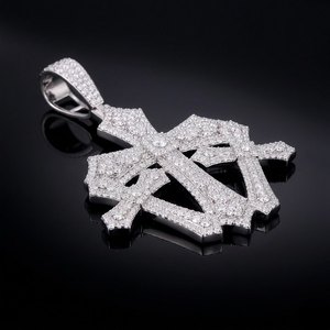 White Gold Christian <b>Cross</b> Pendant Rhodium Plated Cubic Zirconia Charm Hollow Design Statement Jewelry for Necklace <b>Chain</b> - Product Image 2