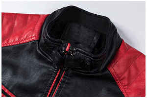 Men's Black Red Color Blocked Waterproof Studded Motorcycle Biker <b>Jacket</b> Stand Collar Zipper Closure <b>Slim</b> <b>Fit</b> PU Leather Winter - Product Image 2