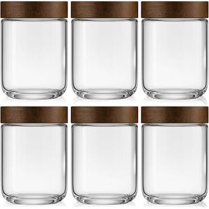 Frasco de vidrio natural con tapa de madera para organizar frutos secos, cereales, granos, pasta, frijoles, hierbas e ingredientes para hornear. - Product Image 1