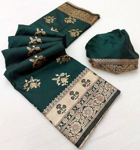 ผ้าไหมบานาราสีแท้เนื้อนุ่มลายปักดิ้นทอง ดีไซน์ตกแต่งอย่างประณีตทั่วทั้งผืน เหมาะสำหรับงานปาร์ตี้ งานเทศกาล และโอกาสพิเศษต่างๆ - Product Image 5