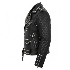 Men’s Black Studded Leather Moto <b>Jacket</b> - <b>Gothic</b> Punk Rock Edgy Outwear Factory Wholesale 2026 - Product Image 4