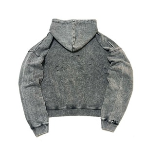 Sweat à capuche oversize personnalisé pour homme avec double fermeture éclair, style streetwear brodé effet déchiré, en molleton épais délavé à l'acide - Product Image 2