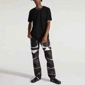 Pantalones Cargo de Cintura Alta con Parches para Mujer, Talla Grande, Estilo Utilitario en Blanco y Negro, Corte Regular, para Otoño - Product Image 2