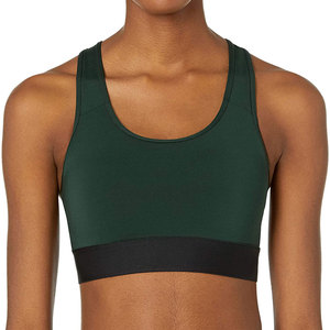 Sujetador deportivo verde oscuro con cuello redondo para mujer, leggings de cintura alta con panel negro, transpirables, que absorben la humedad, ajustados, sin costuras, 100% algodón. - Product Image 4