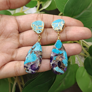 Wholesale mohave purple & blue copper turquoise <b>earrings</b> handmade gold plated <b>post</b> back <b>earring</b> dangle drop copper <b>earrings</b> - Product Image 6