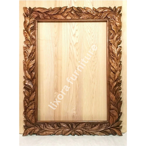 Handmade Wooden Wall <b>Mirror</b> Frame <b>Rectangular</b> Traditional Carved Leaf Design Brown Decorative <b>Mirror</b> - Product Image 1