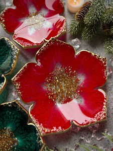 ชามดอกไม้เรซิ่นสีแดงและสีเขียว, จานอีพ็อกซี่ตกแต่ง, เม็ดสีเรซิ่นอีพ็อกซี่, ทองคำเปลว - Product Image 5