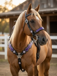 Western Horse Bridle Set Hand <b>Tooled</b> <b>Leather</b> Headstall Breast Collar Matching Reins Conchos Decorated Custom Colors Custom Horse - Product Image 2