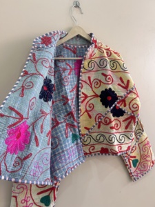 Traditional Suzani Embroidered Kantha <b>Quilted</b> Handmade Vintage Boho Jacket - Product Image 5